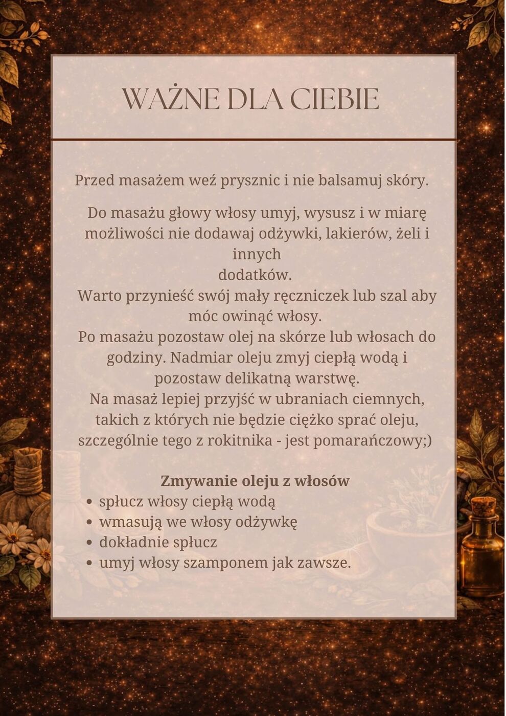 Ważne dla Ciebie — wskazówki przed i po masażu